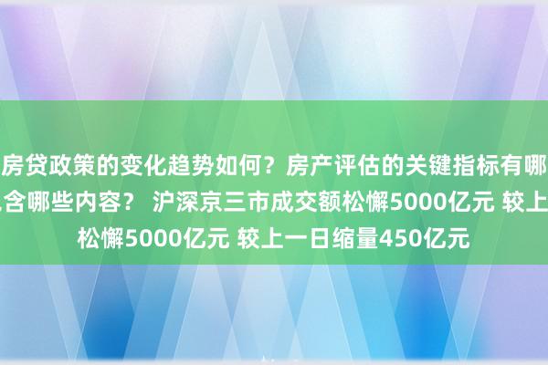 房贷政策的变化趋势如何？房产评估的关键指标有哪些？置业指南应包含哪些内容？ 沪深京三市成交额松懈5000亿元 较上一日缩量450亿元