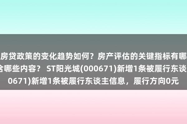 房贷政策的变化趋势如何？房产评估的关键指标有哪些？置业指南应包含哪些内容？ ST阳光城(000671)新增1条被履行东谈主信息，履行方向0元