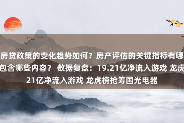 房贷政策的变化趋势如何？房产评估的关键指标有哪些？置业指南应包含哪些内容？ 数据复盘：19.21亿净流入游戏 龙虎榜抢筹国光电器