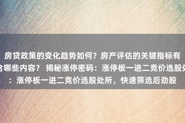 房贷政策的变化趋势如何？房产评估的关键指标有哪些？置业指南应包含哪些内容？ 揭秘涨停密码：涨停板一进二竞价选股处所，快速筛选后劲股