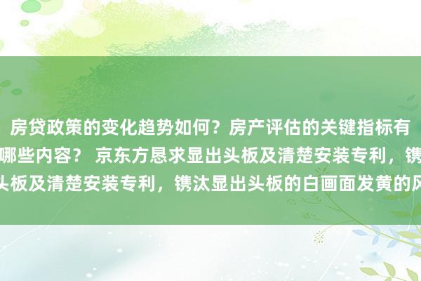 房贷政策的变化趋势如何？房产评估的关键指标有哪些？置业指南应包含哪些内容？ 京东方恳求显出头板及清楚安装专利，镌汰显出头板的白画面发黄的风险