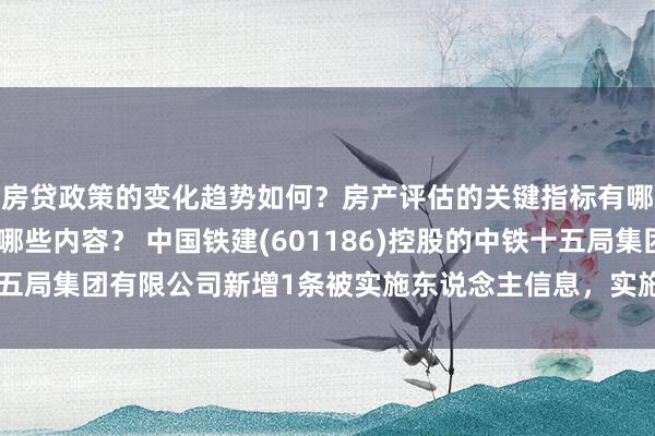 房贷政策的变化趋势如何？房产评估的关键指标有哪些？置业指南应包含哪些内容？ 中国铁建(601186)控股的中铁十五局集团有限公司新增1条被实施东说念主信息，实施地点1057.89万元