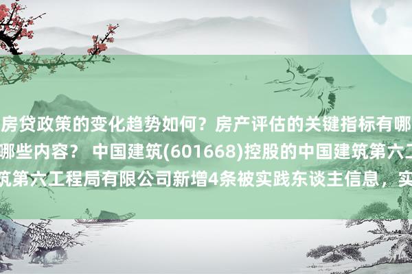 房贷政策的变化趋势如何？房产评估的关键指标有哪些？置业指南应包含哪些内容？ 中国建筑(601668)控股的中国建筑第六工程局有限公司新增4条被实践东谈主信息，实践观念585.68万元