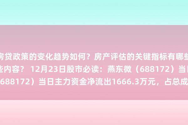 房贷政策的变化趋势如何？房产评估的关键指标有哪些？置业指南应包含哪些内容？ 12月23日股市必读：燕东微（688172）当日主力资金净流出1666.3万元，占总成交额8.62%