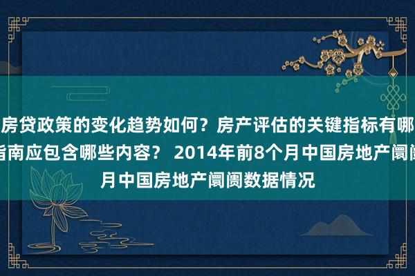 房贷政策的变化趋势如何？房产评估的关键指标有哪些？置业指南应包含哪些内容？ 2014年前8个月中国房地产阛阓数据情况