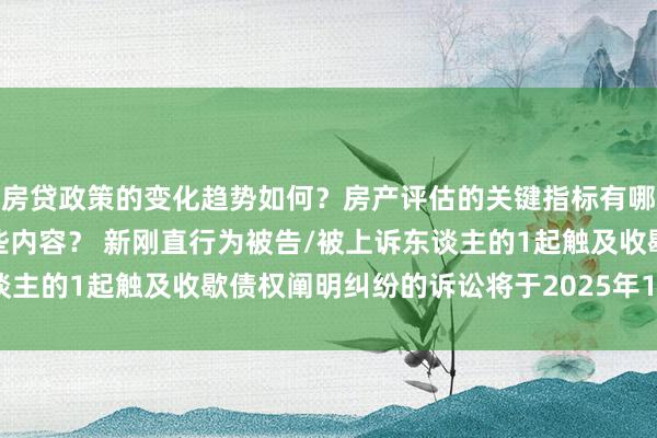 房贷政策的变化趋势如何？房产评估的关键指标有哪些？置业指南应包含哪些内容？ 新刚直行为被告/被上诉东谈主的1起触及收歇债权阐明纠纷的诉讼将于2025年1月7日开庭