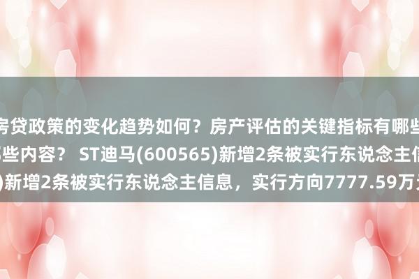 房贷政策的变化趋势如何？房产评估的关键指标有哪些？置业指南应包含哪些内容？ ST迪马(600565)新增2条被实行东说念主信息，实行方向7777.59万元