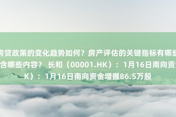 房贷政策的变化趋势如何？房产评估的关键指标有哪些？置业指南应包含哪些内容？ 长和（00001.HK）：1月16日南向资金增握86.5万股