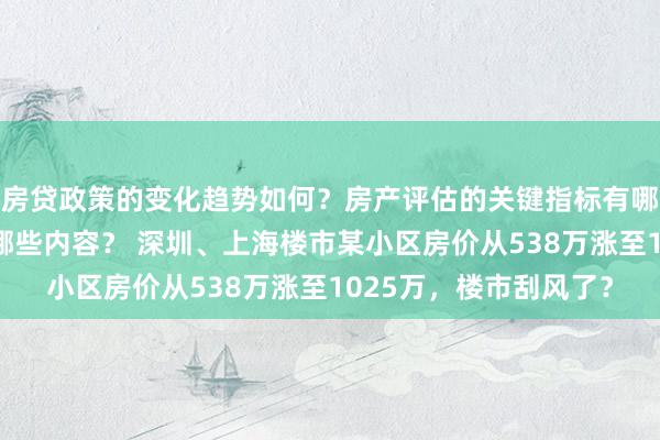 房贷政策的变化趋势如何？房产评估的关键指标有哪些？置业指南应包含哪些内容？ 深圳、上海楼市某小区房价从538万涨至1025万，楼市刮风了？