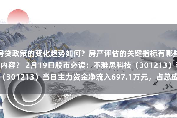 房贷政策的变化趋势如何？房产评估的关键指标有哪些？置业指南应包含哪些内容？ 2月19日股市必读：不雅思科技（301213）当日主力资金净流入697.1万元，占总成交额4.98%