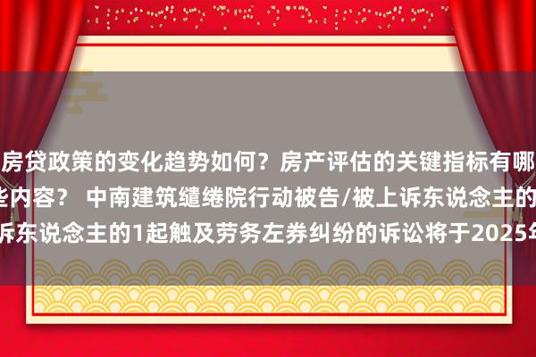 房贷政策的变化趋势如何？房产评估的关键指标有哪些？置业指南应包含哪些内容？ 中南建筑缱绻院行动被告/被上诉东说念主的1起触及劳务左券纠纷的诉讼将于2025年3月4日开庭