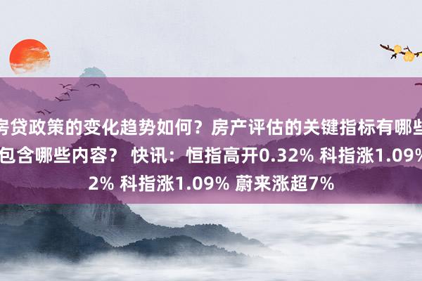 房贷政策的变化趋势如何？房产评估的关键指标有哪些？置业指南应包含哪些内容？ 快讯：恒指高开0.32% 科指涨1.09% 蔚来涨超7%