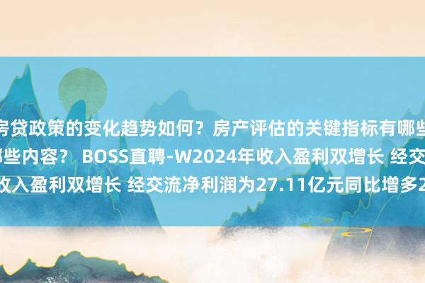 房贷政策的变化趋势如何？房产评估的关键指标有哪些？置业指南应包含哪些内容？ BOSS直聘-W2024年收入盈利双增长 经交流净利润为27.11亿元同比增多25.7%