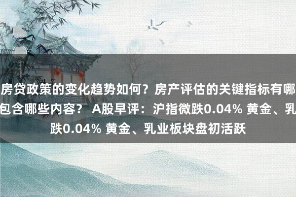 房贷政策的变化趋势如何？房产评估的关键指标有哪些？置业指南应包含哪些内容？ A股早评：沪指微跌0.04% 黄金、乳业板块盘初活跃